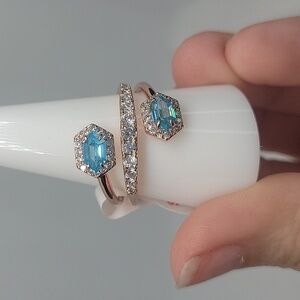 Aquamarine & Diamond Cubic Zirconia Gemstone In Rose Gold Ring Size 10 NWT